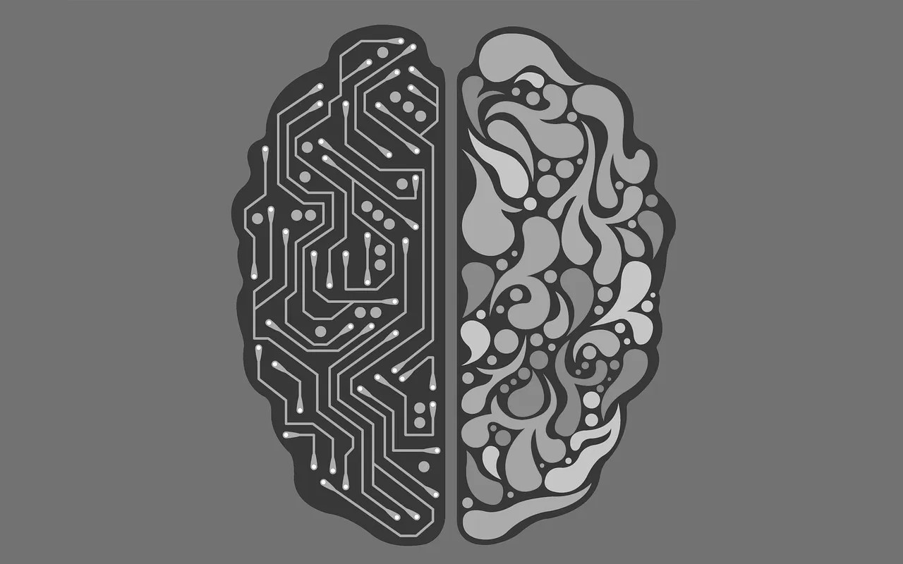 Gráfico de un cerebro mitad humano mitad robótico