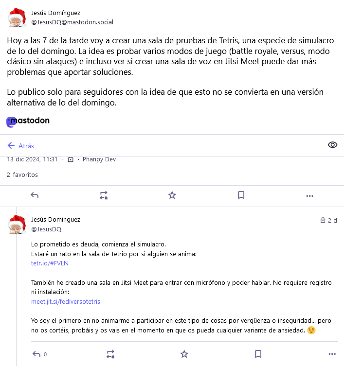 Mensaje en Mastodon donde pido colaboración para un simulacro que haré esa misma tarde